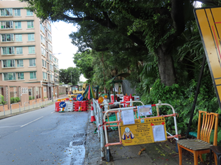 A road with construction materials and trees

AI-generated content may be incorrect.